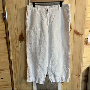 J.Jill Love Linen White 100% Linen Wide Leg Capri Pants W/ Pockets